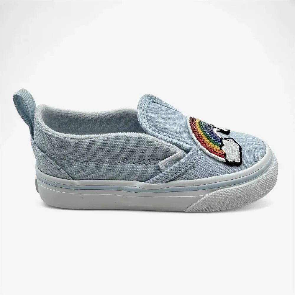 VANS Slip On V (Sequin Patch) Ballad Blue White Toddler Girls Athletic Slip-On